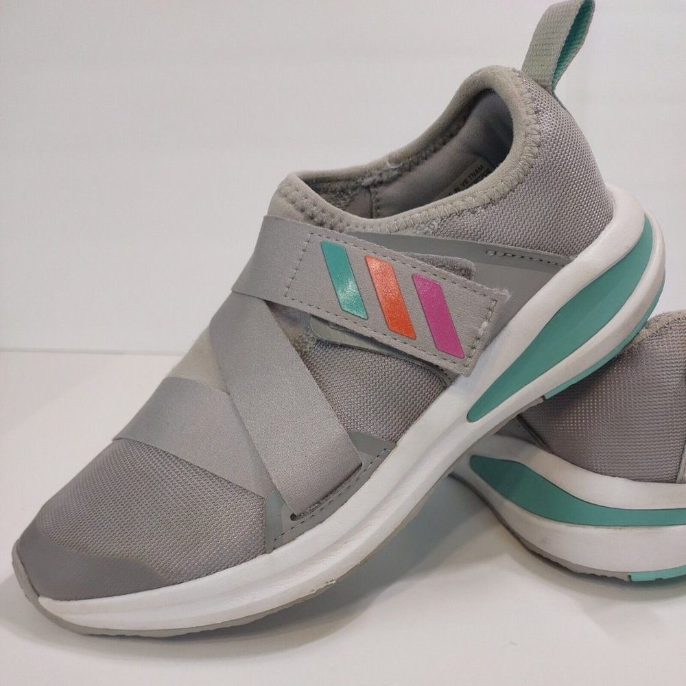 adidas Fortarun Kids Gray Turquoise Hook &Loop Cross Strap Running PE sz3 EUC